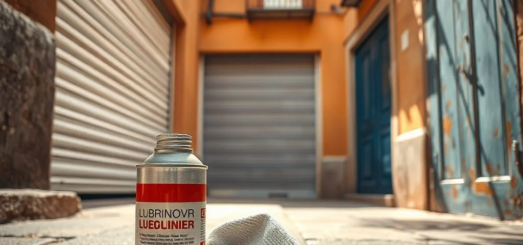 Comparar las opciones de mantenimiento para puertas de garaje basculantes en Barcelona en un cálido callejón con detalles de hardware.