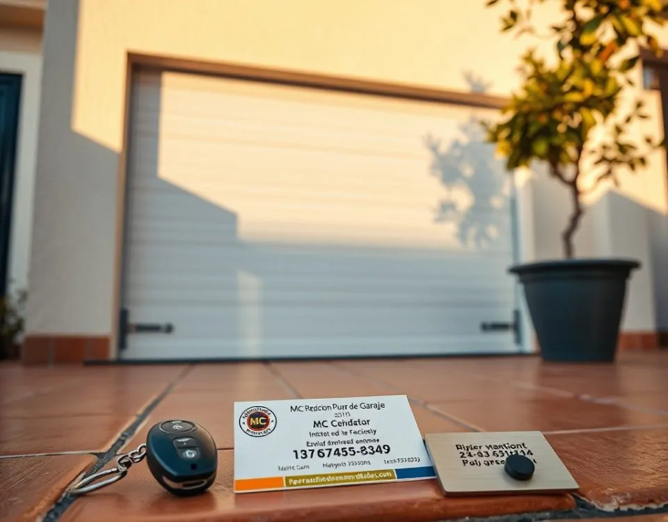 Garaje suburbano en Alicante con puerta blanca, fob y tarjeta de garantía; ideal para empresas que ofrecen instalación de puertas de garaje en Alicante con buen servicio postventa.