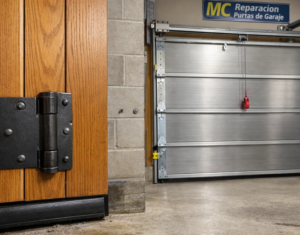 Fotografía de un garage con puertas basculantes y correderas, mostrando diferencias en diseño y mecanismos.