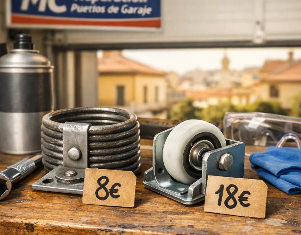 Macro de un banco de trabajo en Madrid, mostrando diferencias de costo entre mantenimiento de puertas de garaje basculantes y correderas.