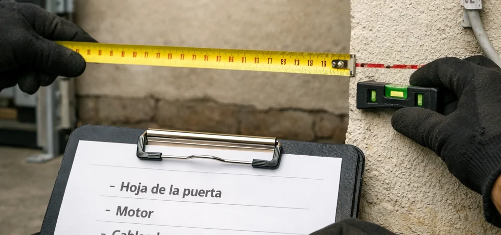 Comparar servicios de instalacion de puertas de garaje correderas en Madrid: manos midiendo puerta